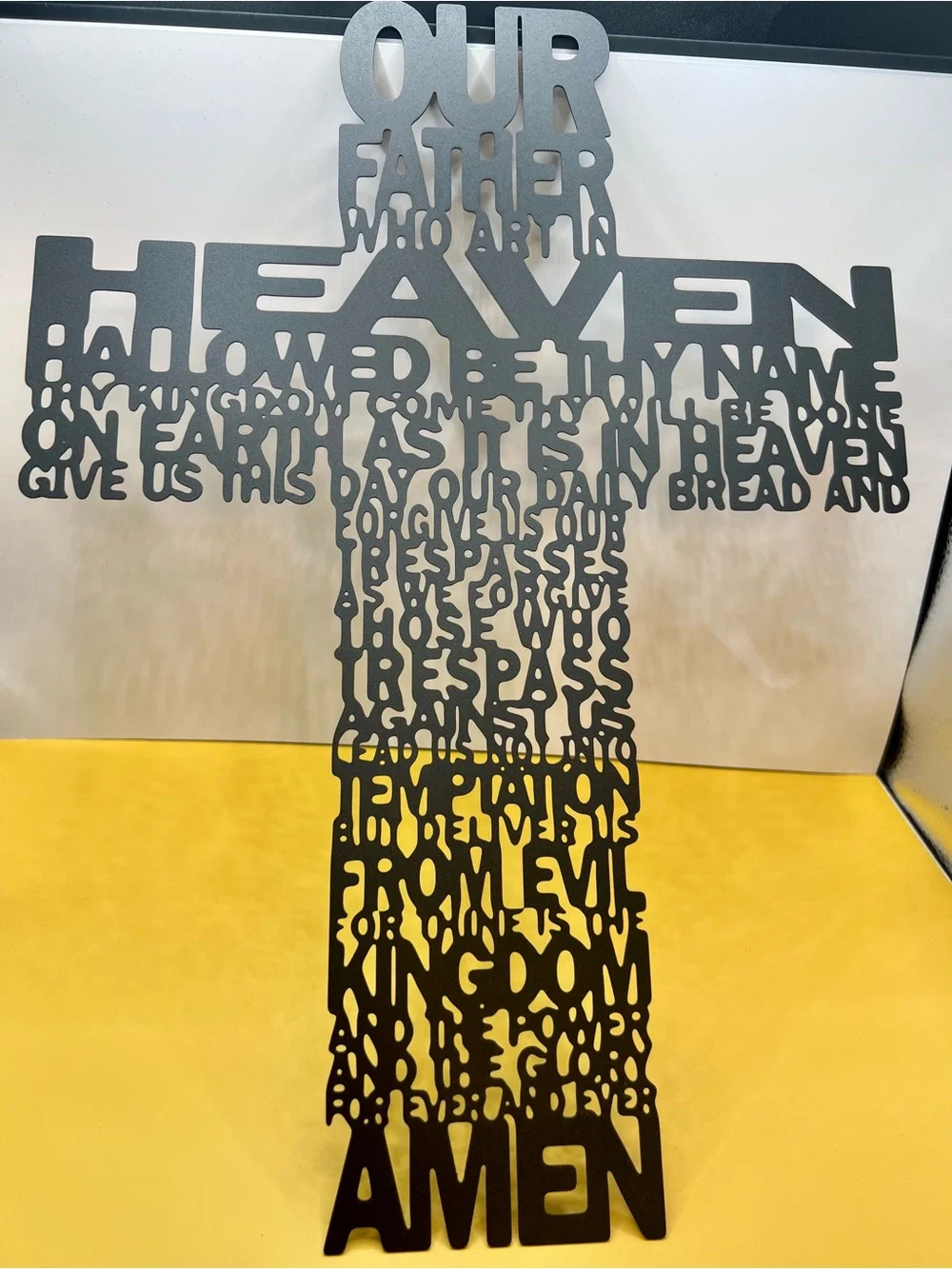 Metal Cross Wall Art Featuring The Lord's Prayer in Black 11.5” x 15.5” New